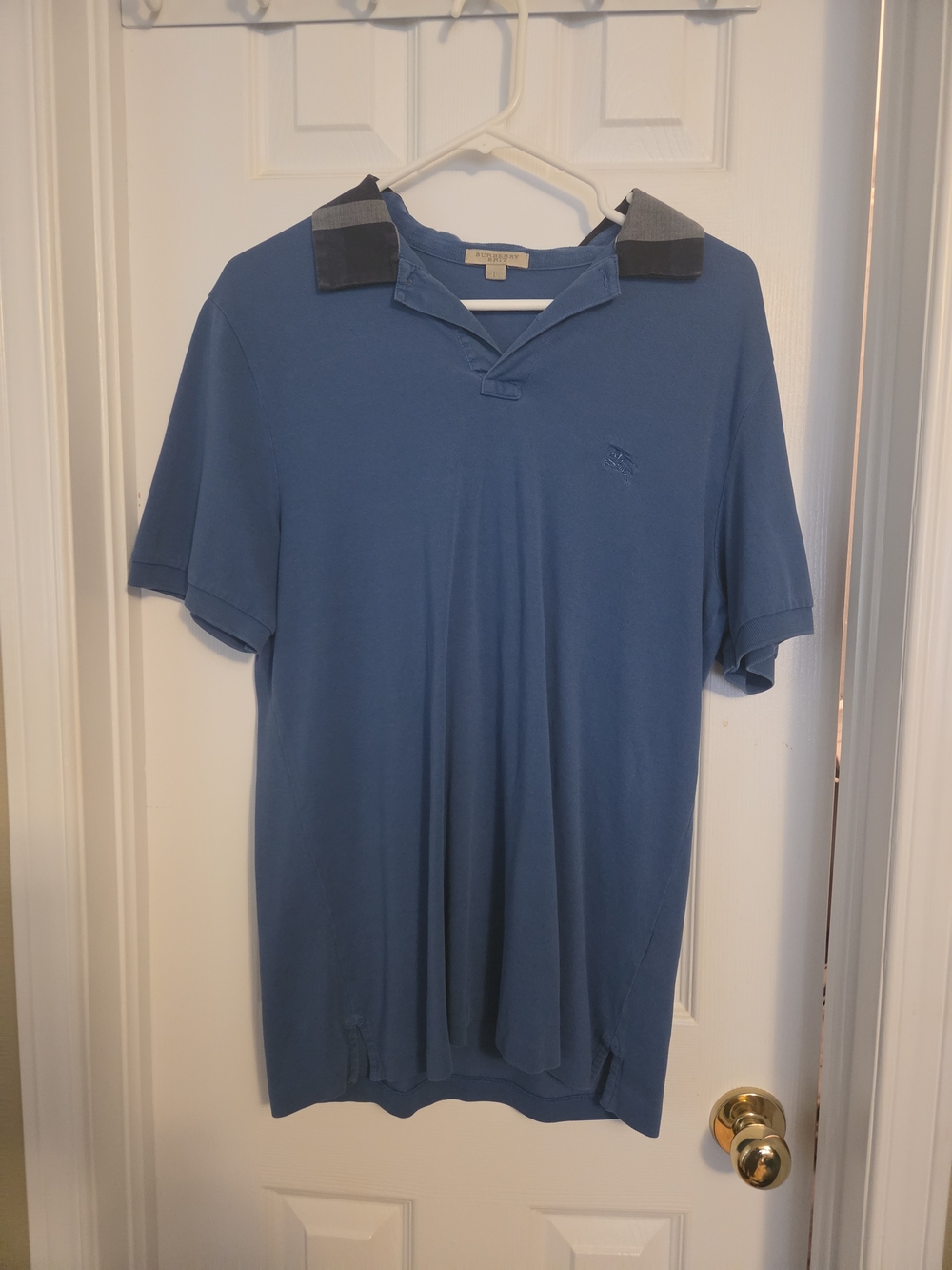 Burberry Blue Short-Sleeve Polo with Contrast Collar